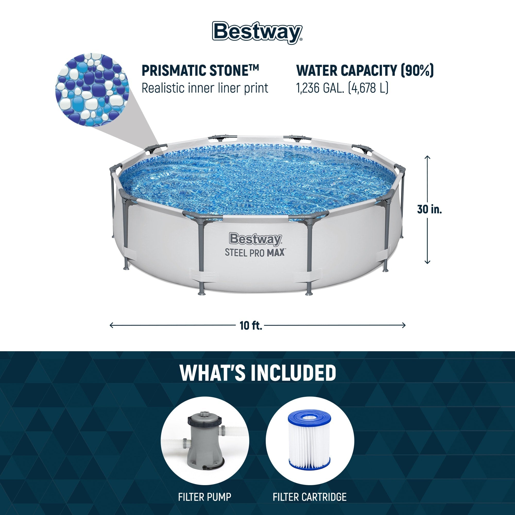 Piscina fuori terra rotonda Bestway Steel Pro MAX 10'x30 con pompa - 10 piedi x 30 pollici.
