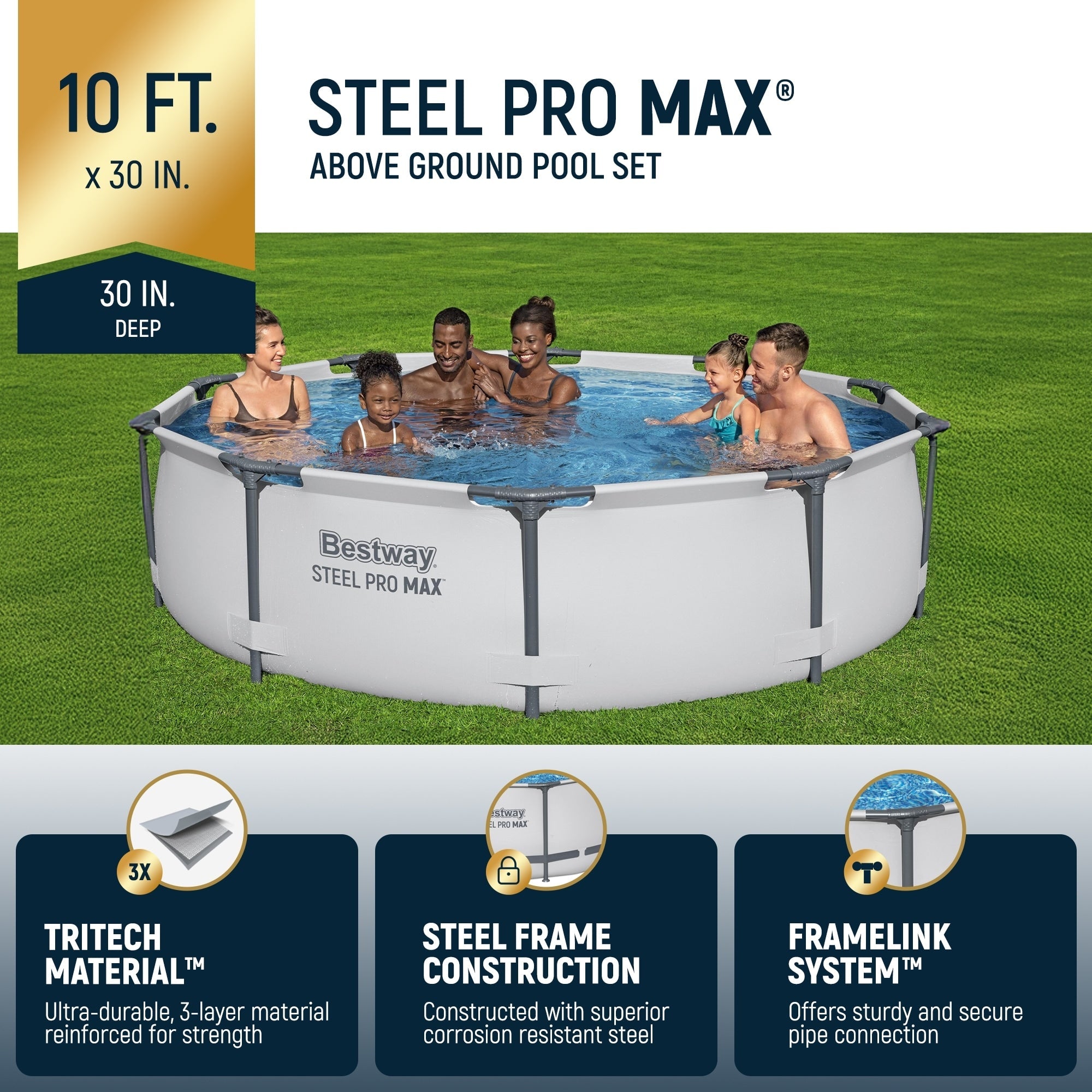 Piscina fuori terra rotonda Bestway Steel Pro MAX 10'x30 con pompa - 10 piedi x 30 pollici.