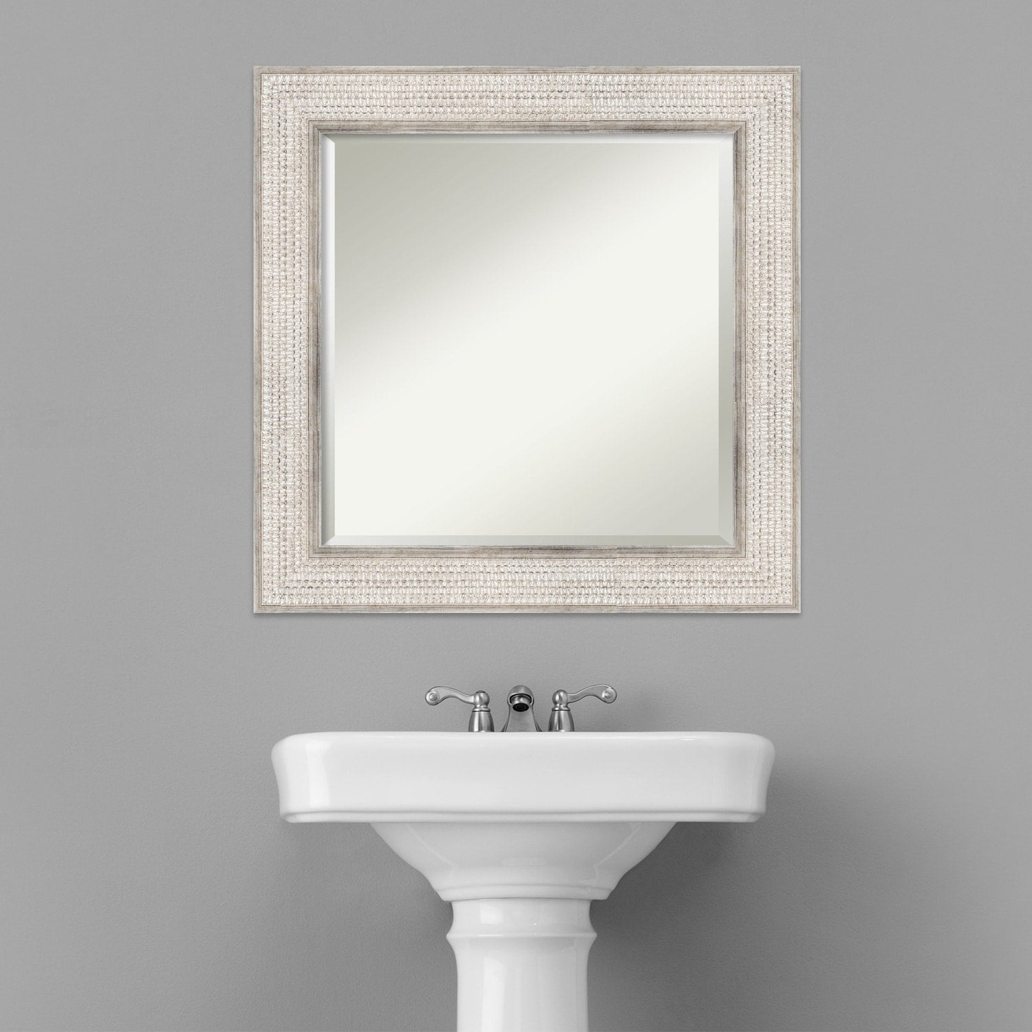 Specchio da parete per bagno in legno bisellato - Cornice Trellis Silver - Trellis Silver