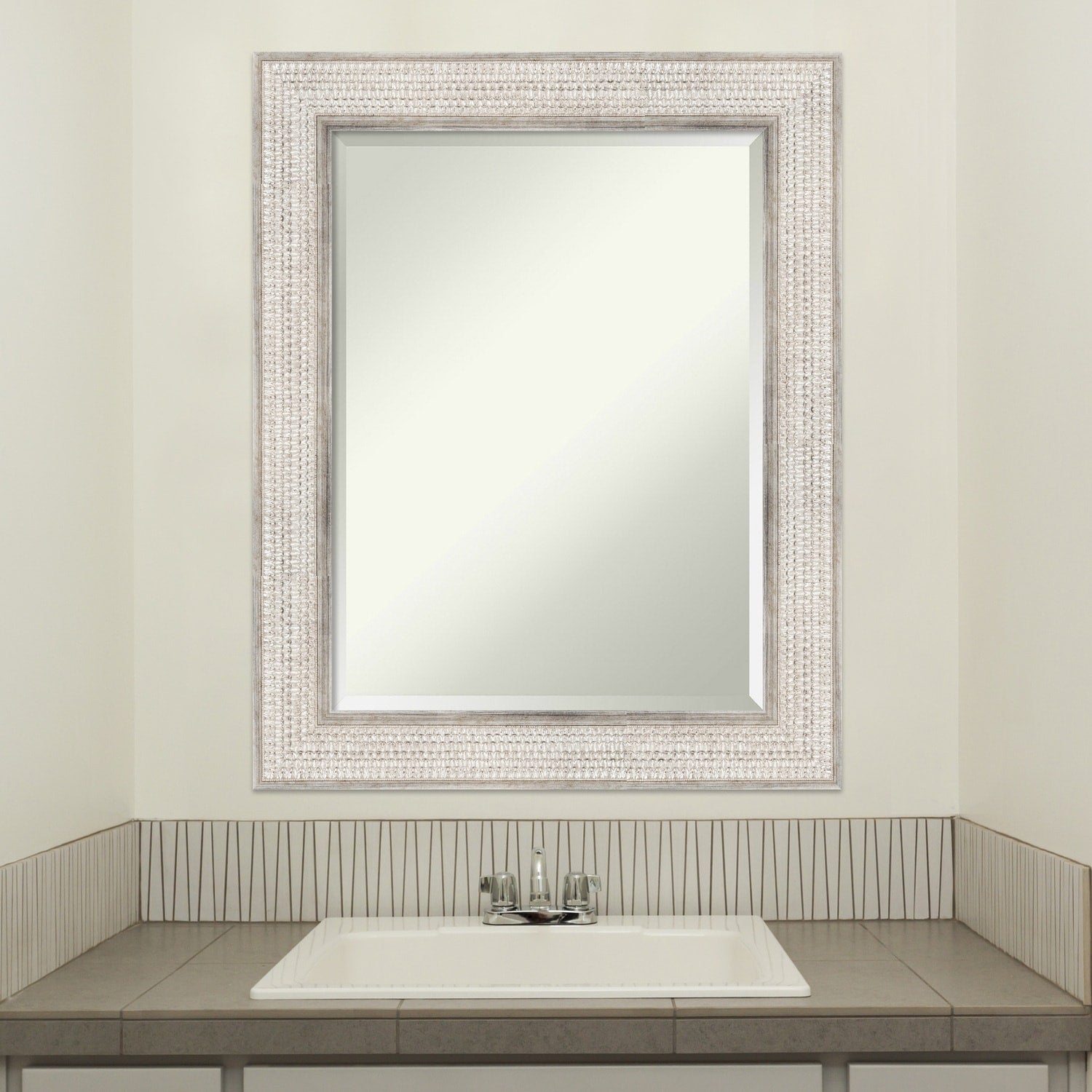 Specchio da parete per bagno in legno bisellato - Cornice Trellis Silver - Trellis Silver