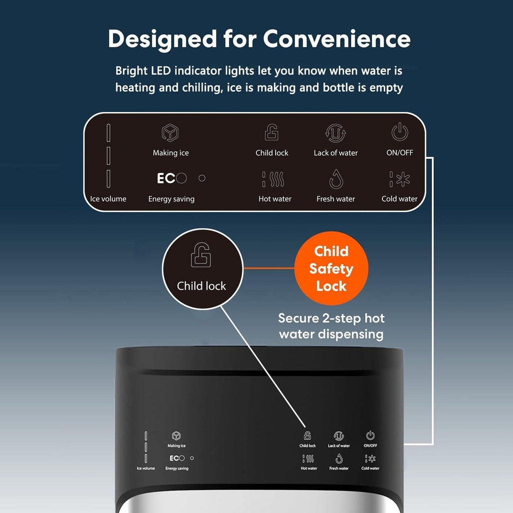 Distributori di acqua calda e fredda 3 in 1 neri con fabbricatore di ghiaccio