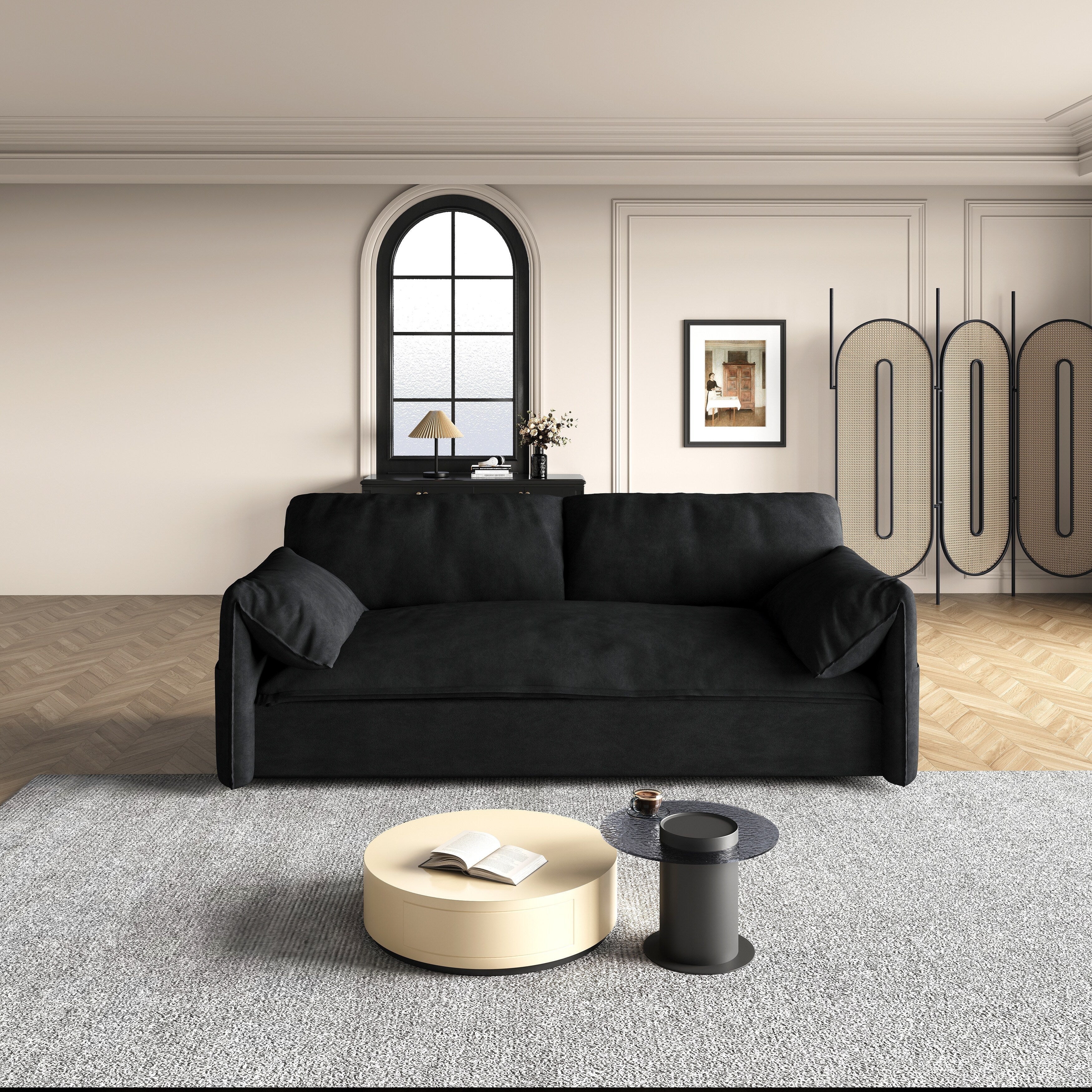 Divano letto estraibile 3 in 1 in velluto nero da 63,8 pollici con contenitore laterale per soggiorno