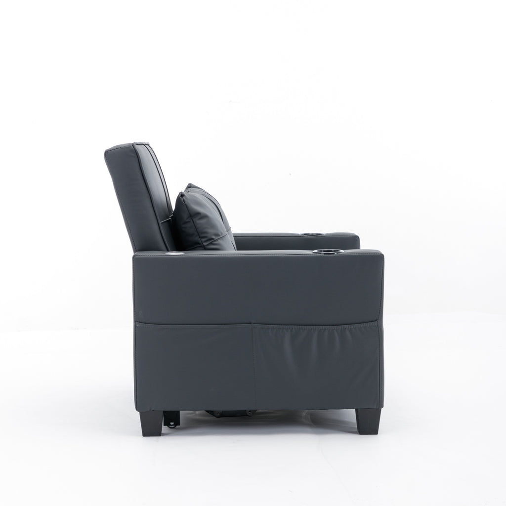 Divano letto trasformabile in similpelle nera con porte USB