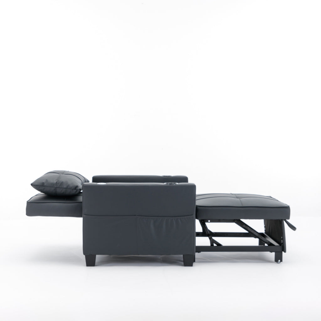 Divano letto trasformabile in similpelle nera con porte USB