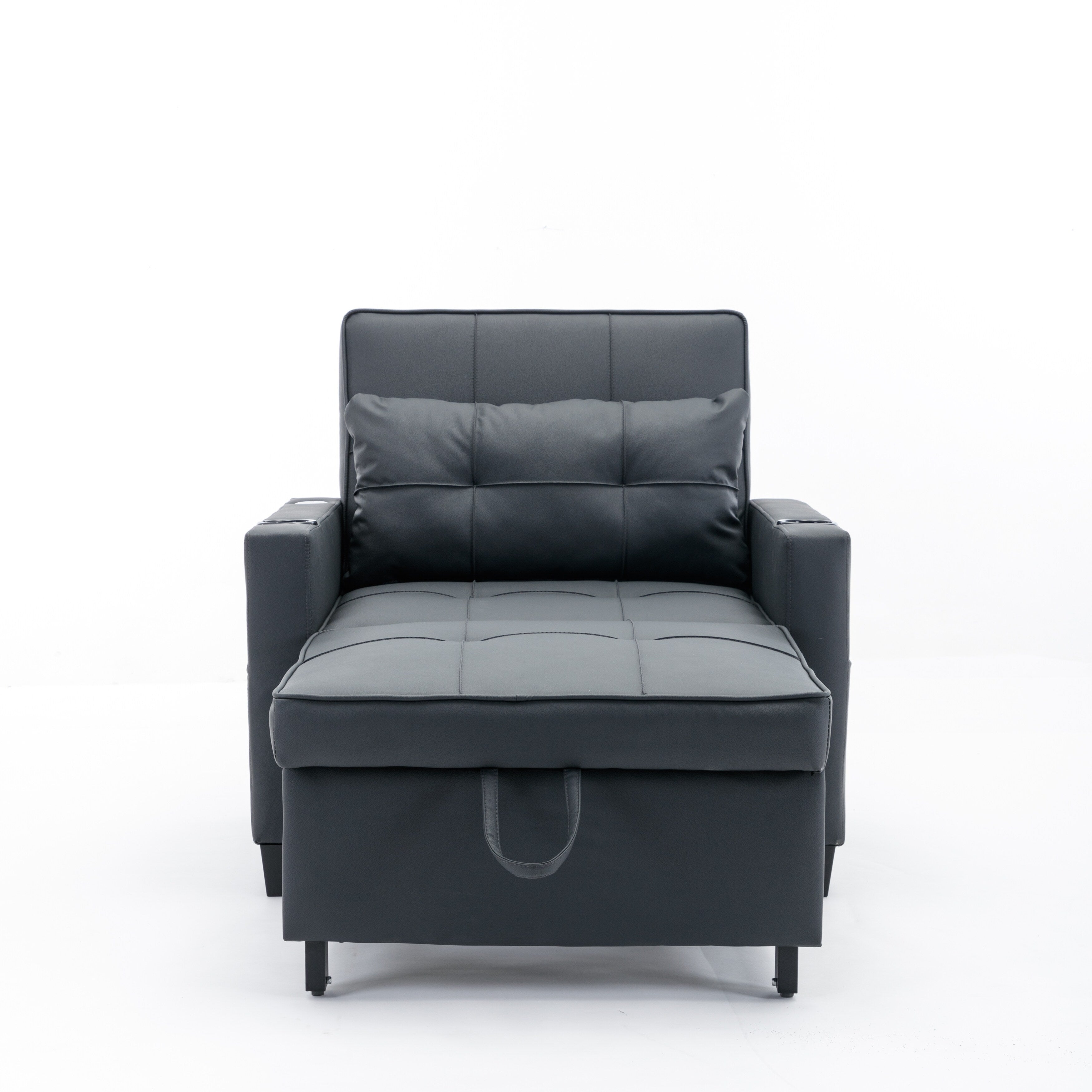 Divano letto trasformabile in similpelle nera con porte USB