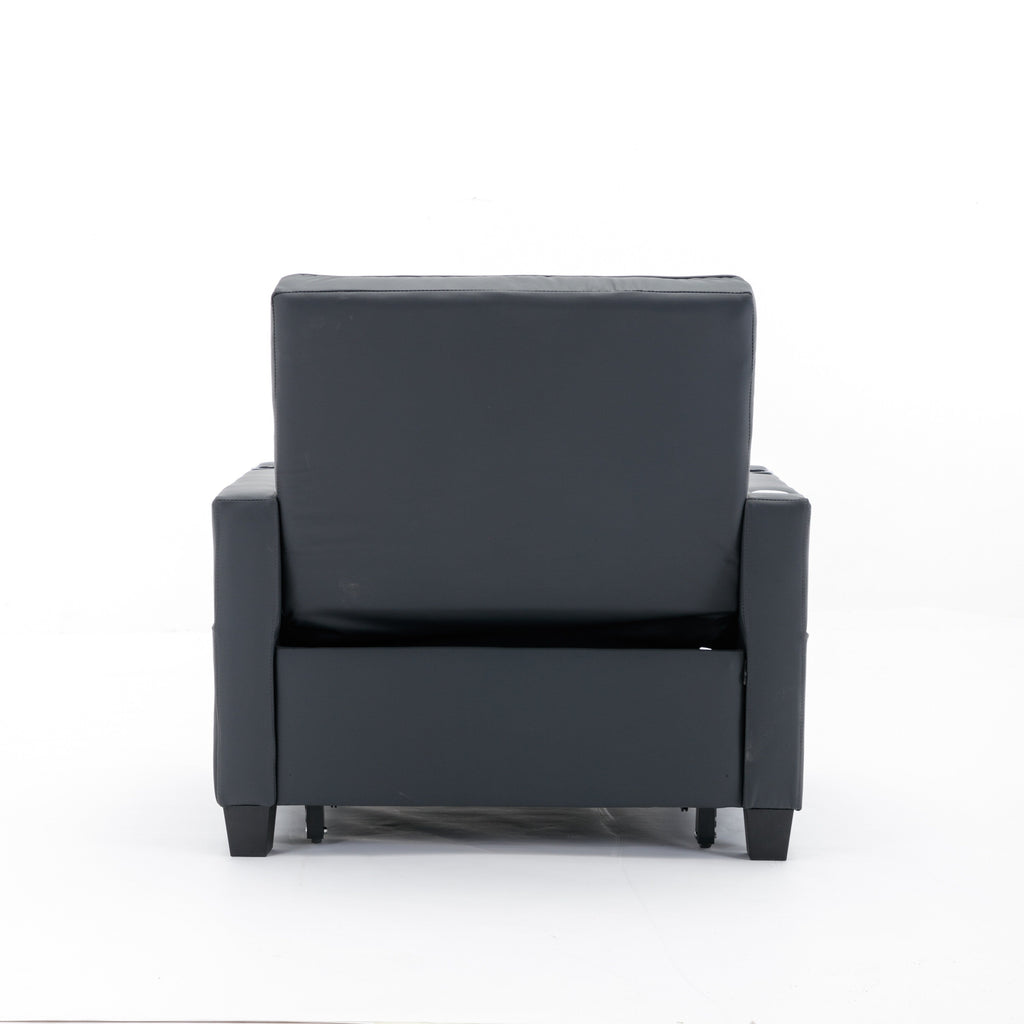 Divano letto trasformabile in similpelle nera con porte USB