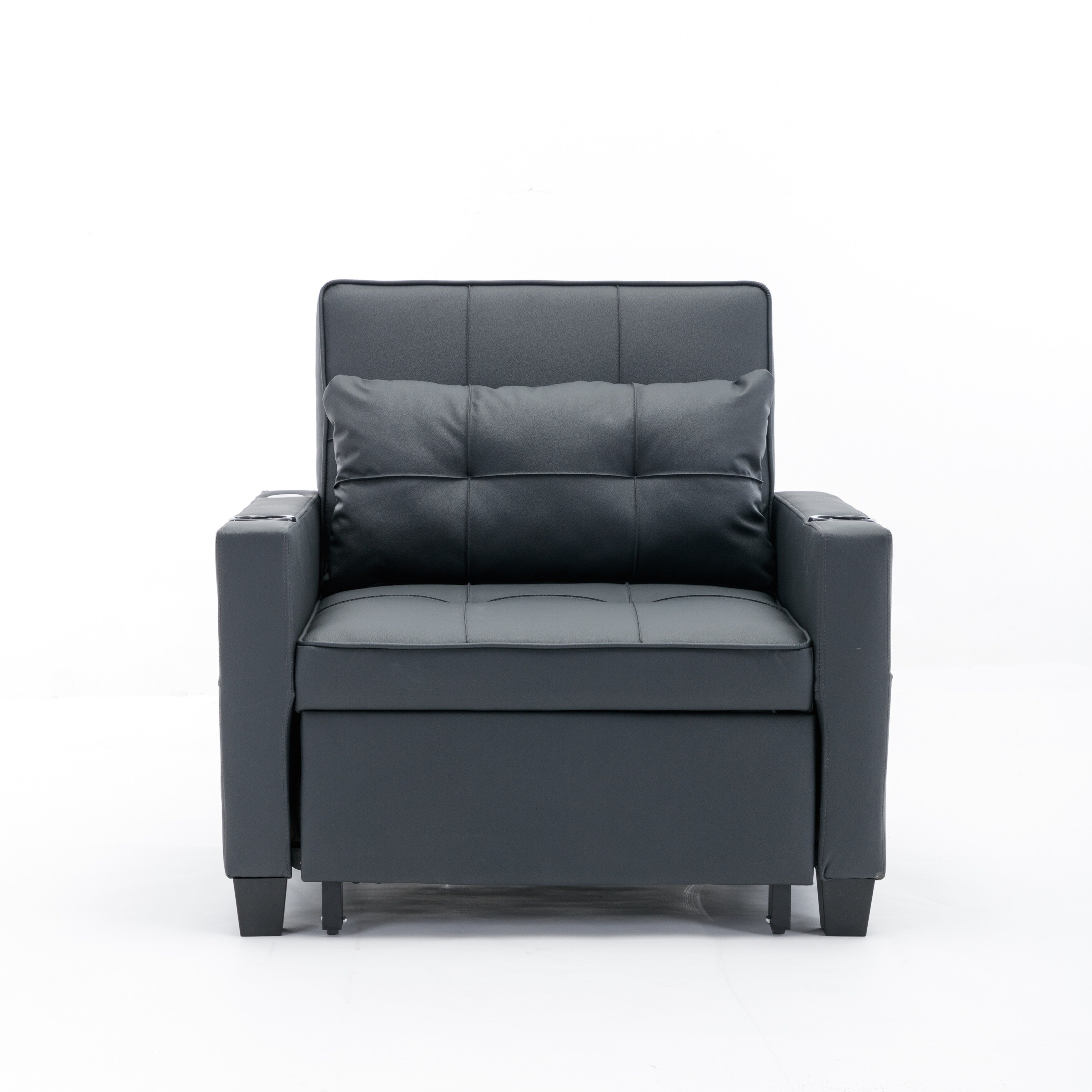 Divano letto trasformabile in similpelle nera con porte USB