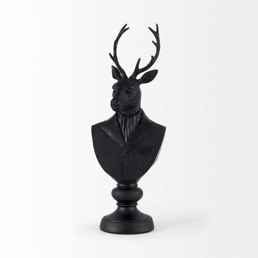 Scultura in resina nera a forma di busto di cervo - 6 L x 8 P x 23 A