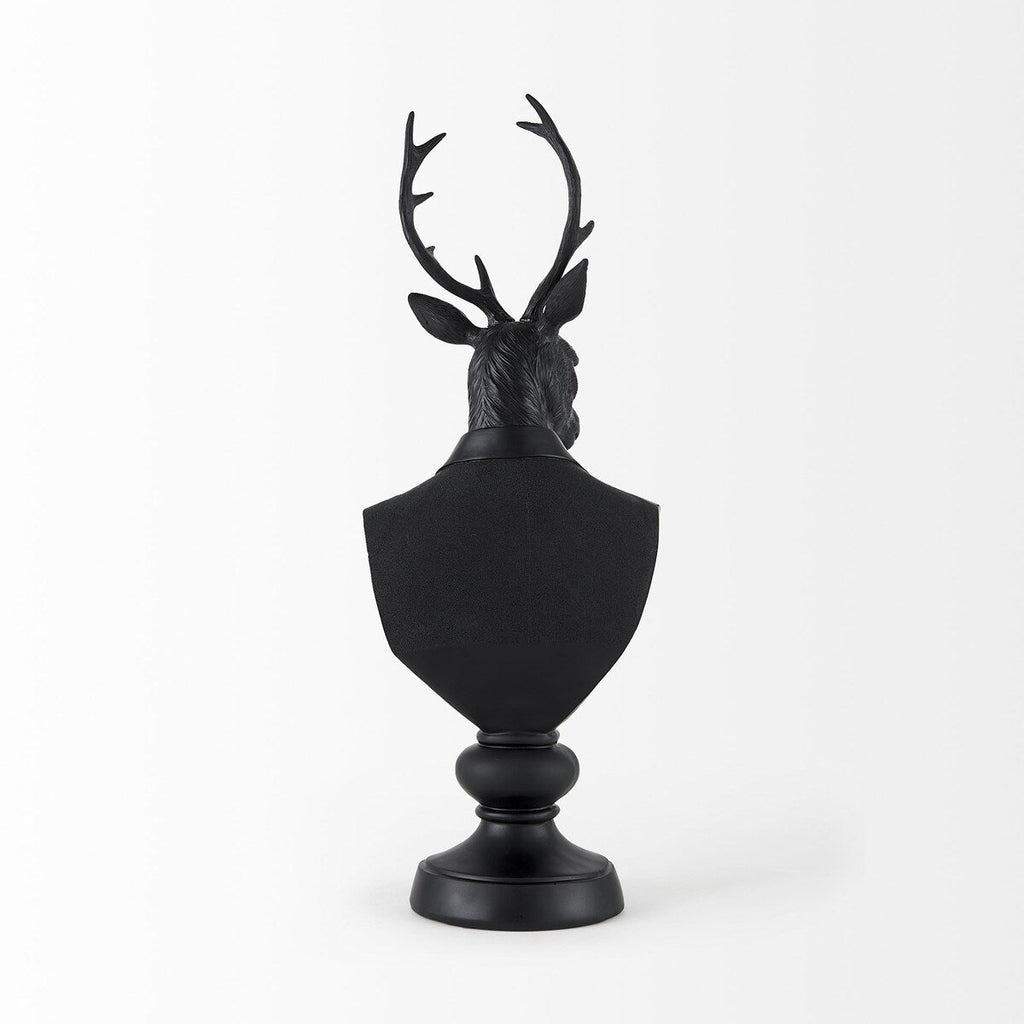Scultura in resina nera a forma di busto di cervo - 6 L x 8 P x 23 A