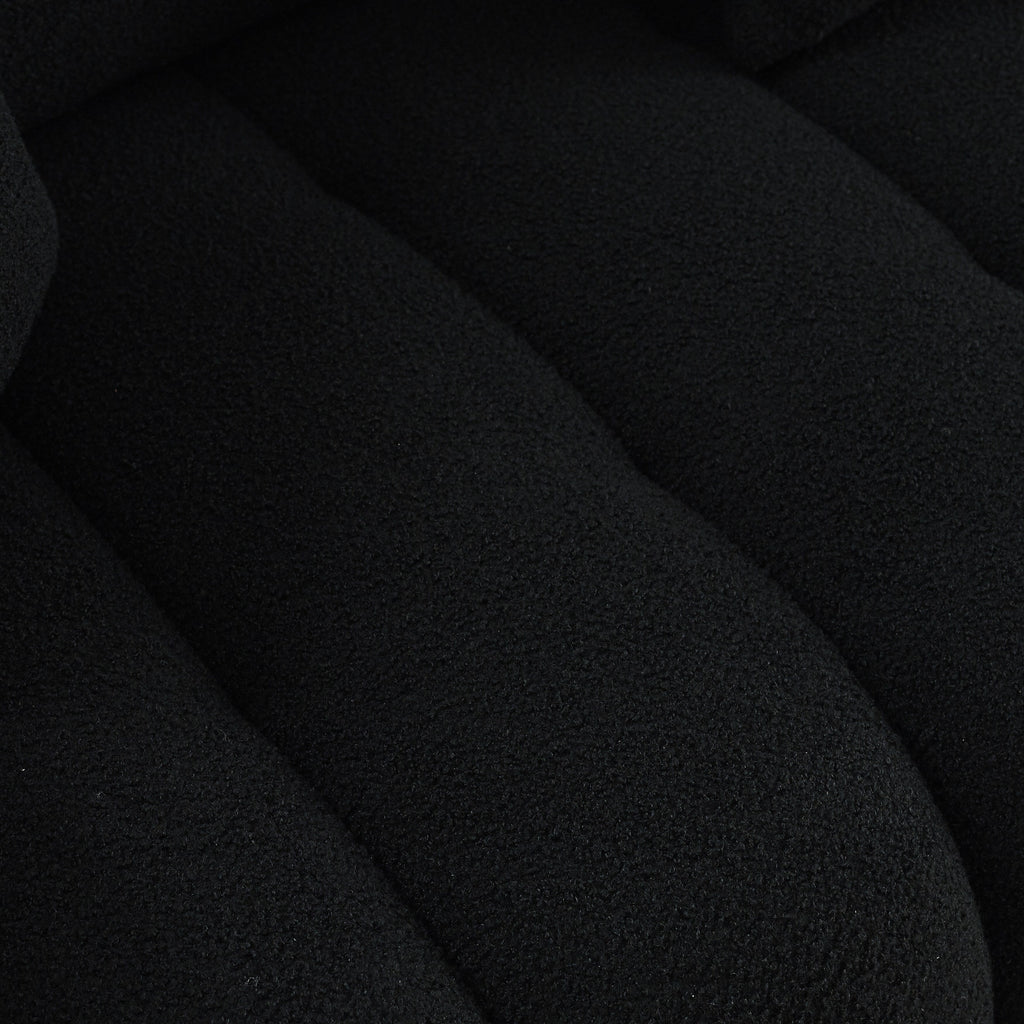 Divano Teddy nero a 3 posti con cuscini posteriori e struttura in legno