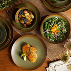 Bloomhouse Palermo Sun, set di 16 piatti e ciotole in gres con doppia ciotola e smalto reattivo