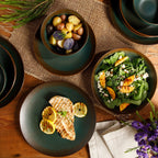 Bloomhouse Palermo Sun, set di 16 piatti e ciotole in gres con doppia ciotola e smalto reattivo