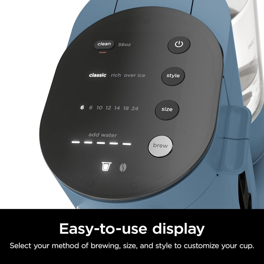 Macchina per caffè monodose blu, compatibile con K-Cup, serbatoio da 56 once, 6 formati di infusione da 24 once, compatta
