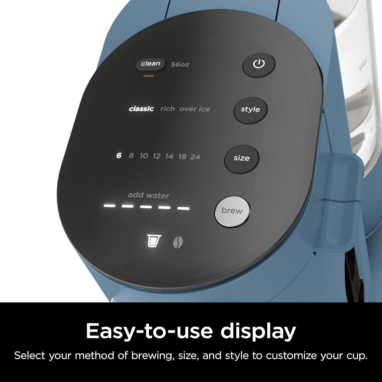 Macchina per caffè monodose blu, compatibile con K-Cup, serbatoio da 56 once, 6 formati di infusione da 24 once, compatta