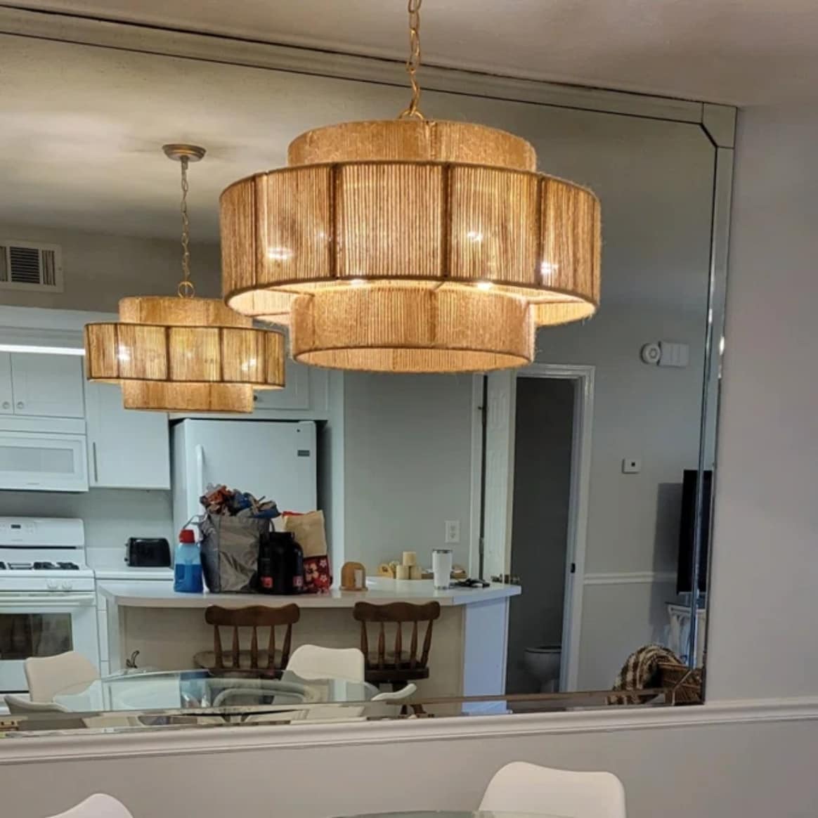 Lampadario a tamburo a più livelli in corda di canapa marrone bohémien - 23,62 L x 15,16 A