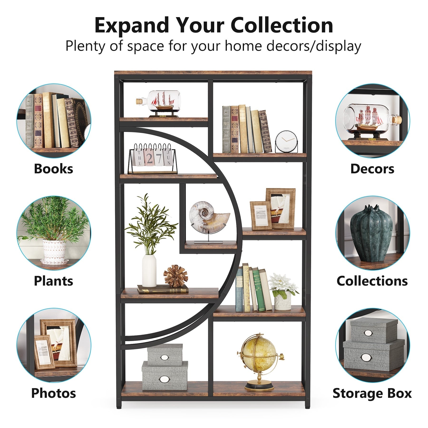 Libreria a 5 ripiani in stile industriale per camera da letto, soggiorno, ufficio domestico