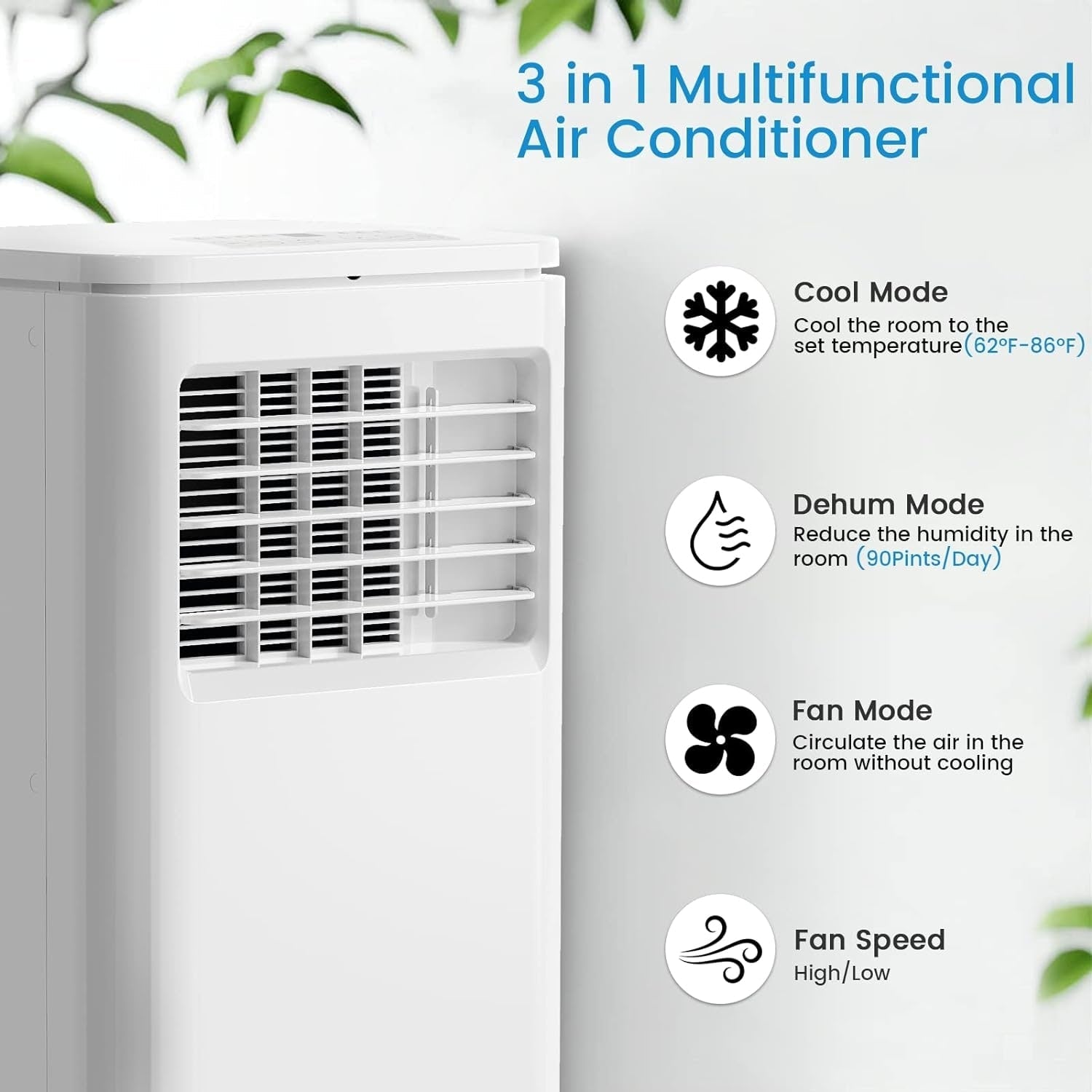 Condizionatori d'aria portatili Bossin 8000BTU (Ashrae), 5000BTU (SACC) 3 in 1 con telecomando, refrigeratore d'aria portatile Quiet Room - 880 V
