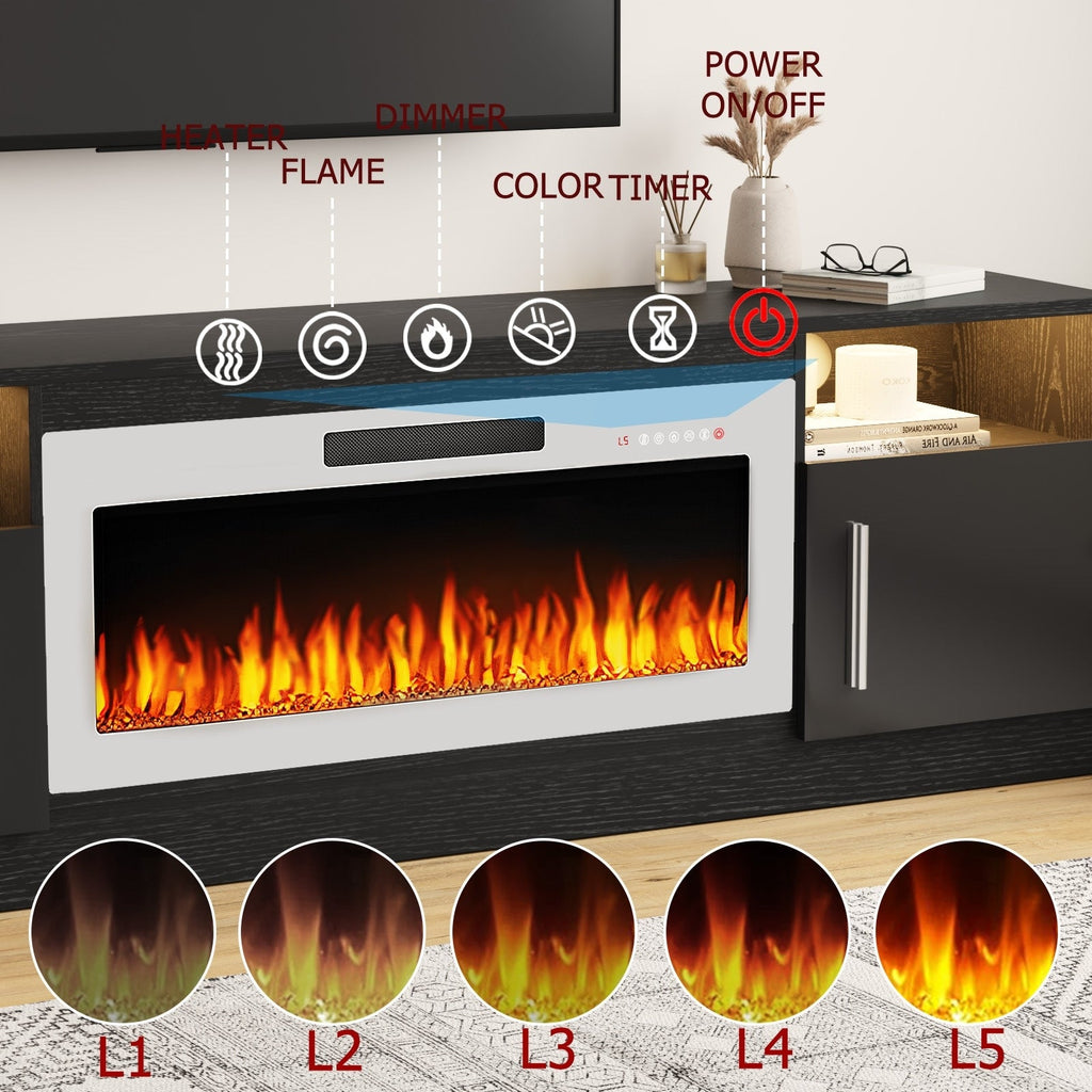 Mobile TV con camino Bossin 70 con camino elettrico da 36 pollici, mobile TV per TV fino a 80 pollici, luci LED a 16 colori/centro di intrattenimento