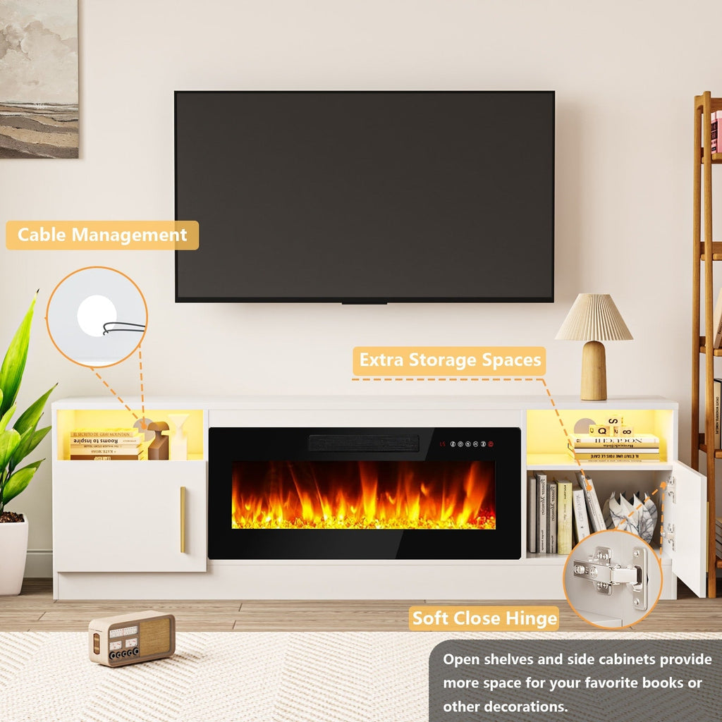 Mobile TV con camino Bossin 70 con camino elettrico da 36 pollici, mobile TV per TV fino a 80 pollici, luci LED a 16 colori/centro di intrattenimento