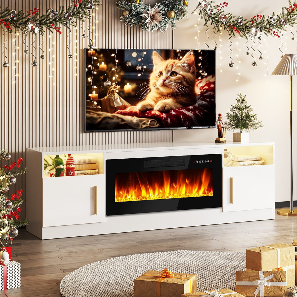 Mobile TV con camino Bossin 70 con camino elettrico da 36 pollici, mobile TV per TV fino a 80 pollici, luci LED a 16 colori/centro di intrattenimento