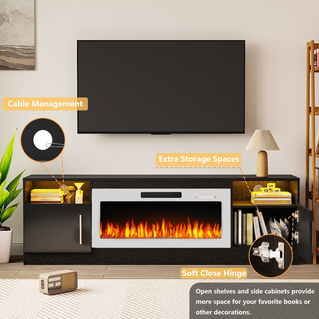 Mobile TV con camino Bossin 70 con camino elettrico da 36 pollici, mobile TV per TV fino a 80 pollici, luci LED a 16 colori/centro di intrattenimento