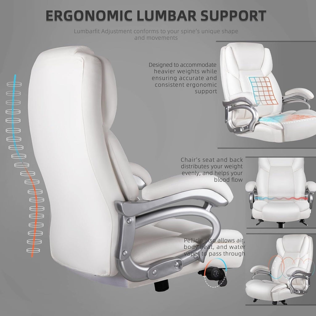 Sedia da ufficio Bossin Big and Tall Executive, sedia ergonomica con supporto lombare regolabile da 500 libbre, schienale alto in pelle PU per computer