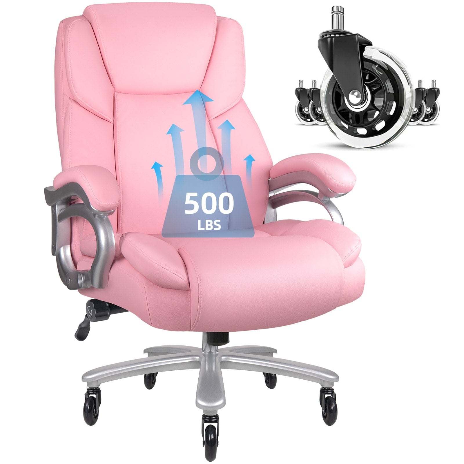 Sedia da ufficio Bossin Big and Tall Executive, sedia ergonomica con supporto lombare regolabile da 500 libbre, schienale alto in pelle PU per computer