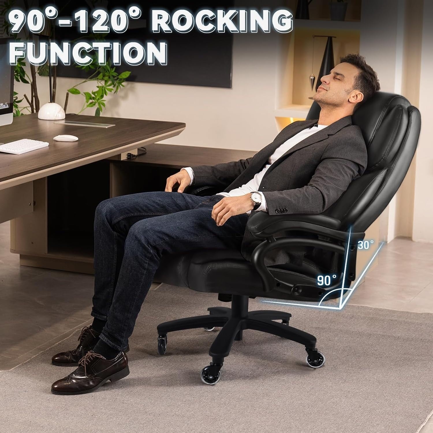 Sedia da ufficio Bossin Big and Tall Executive, sedia ergonomica con supporto lombare regolabile da 500 libbre, schienale alto in pelle PU per computer