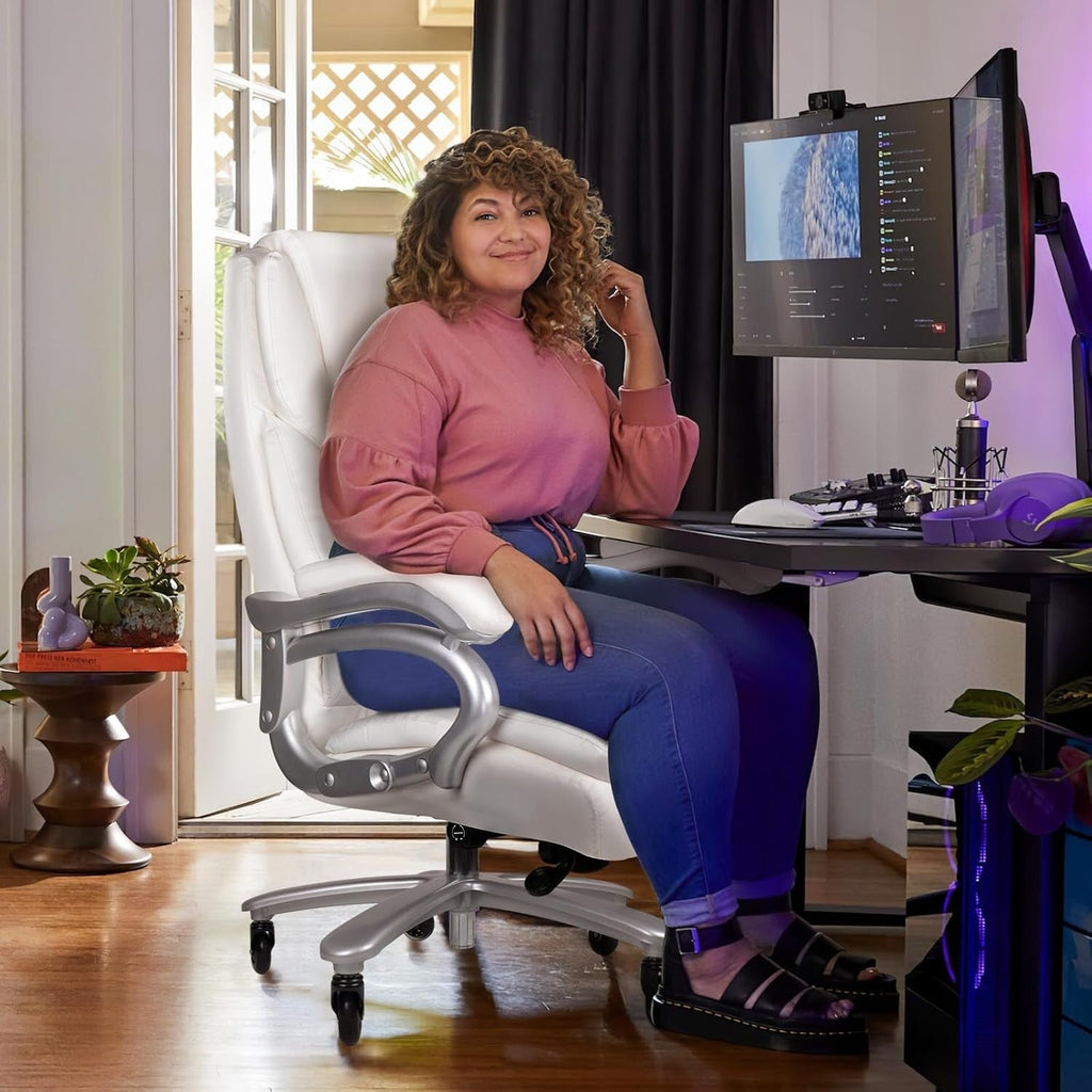 Sedia da ufficio Bossin Big and Tall Executive, sedia ergonomica con supporto lombare regolabile da 500 libbre, schienale alto in pelle PU per computer