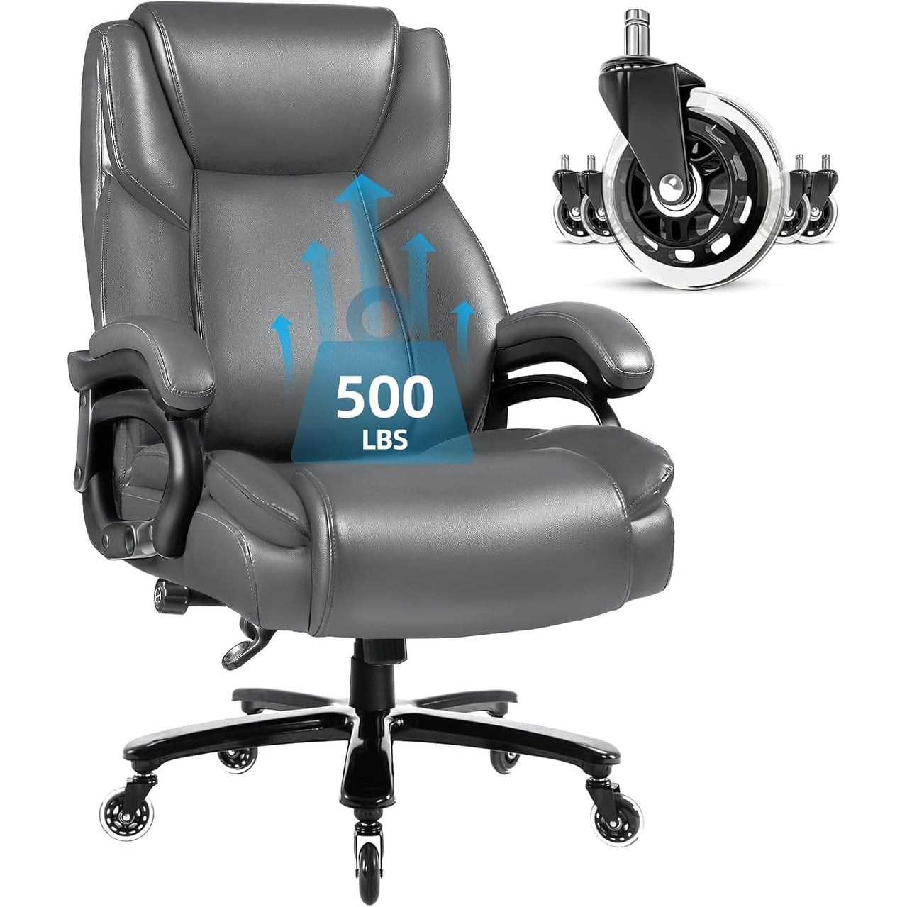 Sedia da ufficio Bossin Big and Tall Executive, sedia ergonomica con supporto lombare regolabile da 500 libbre, schienale alto in pelle PU per computer