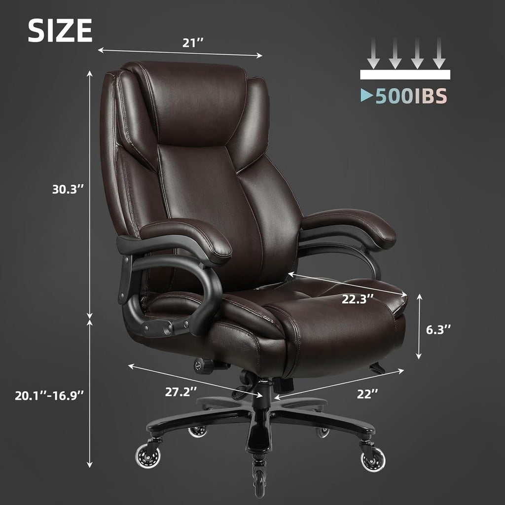 Sedia da ufficio Bossin Big and Tall Executive, sedia ergonomica con supporto lombare regolabile da 500 libbre, schienale alto in pelle PU per computer