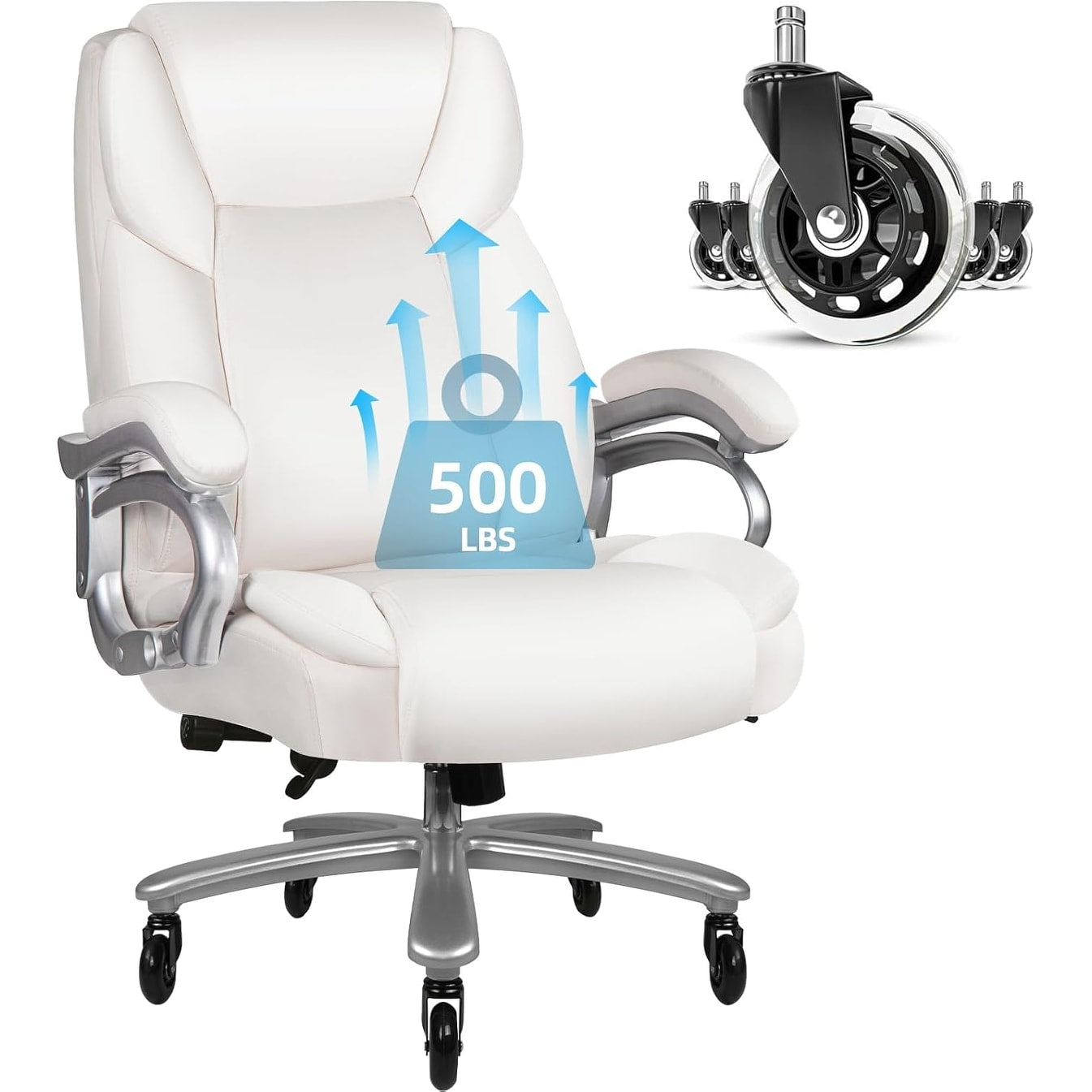 Sedia da ufficio Bossin Big and Tall Executive, sedia ergonomica con supporto lombare regolabile da 500 libbre, schienale alto in pelle PU per computer