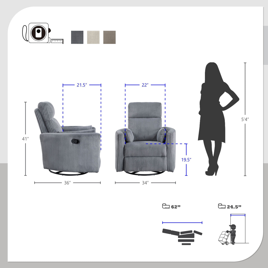 Poltrona reclinabile manuale girevole in velluto a coste Braidy