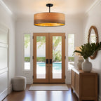 Lampadario a tamburo Breaux a 4 luci in legno impiallacciato con baldacchino nero - 22 pollici di larghezza