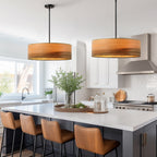 Lampadario a tamburo Breaux a 4 luci in legno impiallacciato con baldacchino nero - 22 pollici di larghezza