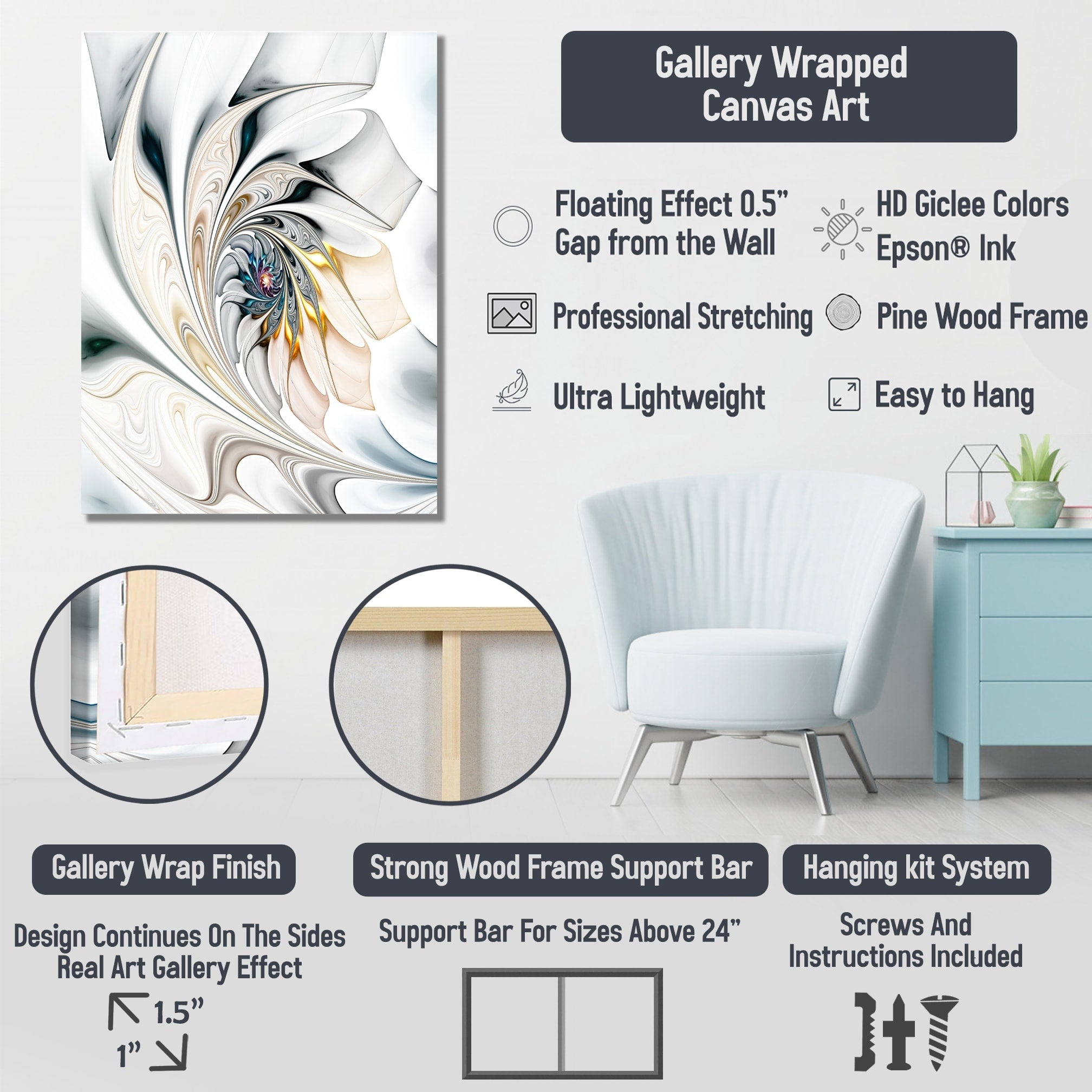 Tramonto luminoso e nuvoloso nell'oceano calmo - Tela artistica con paesaggio marino contemporaneo