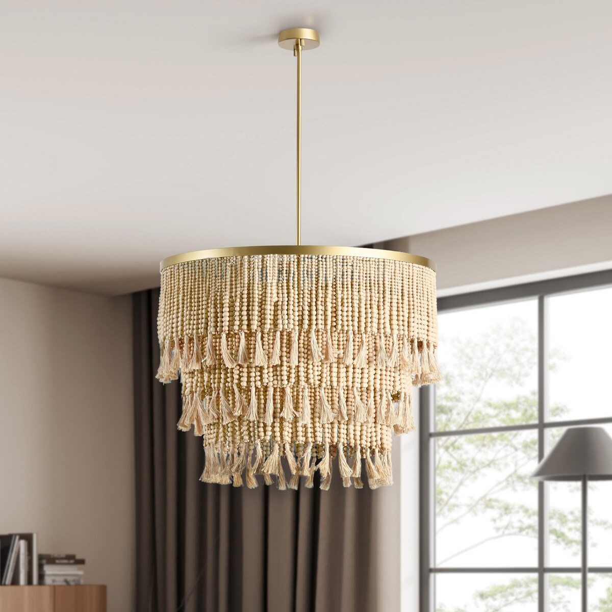 Lampadario con perline naturali Brittany di Kosas Home