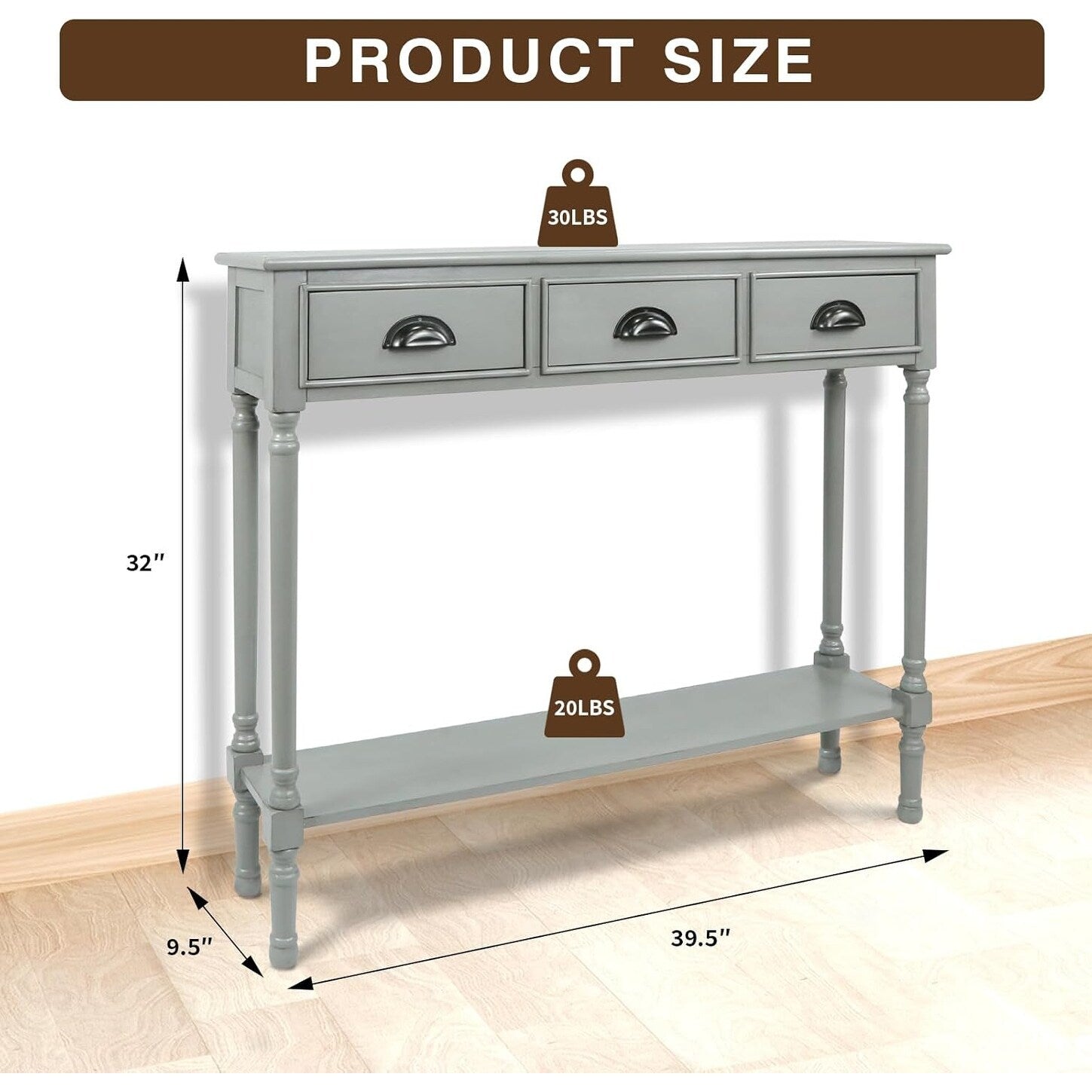 Tavolo da ingresso consolle a 3 cassetti Burlington Wood