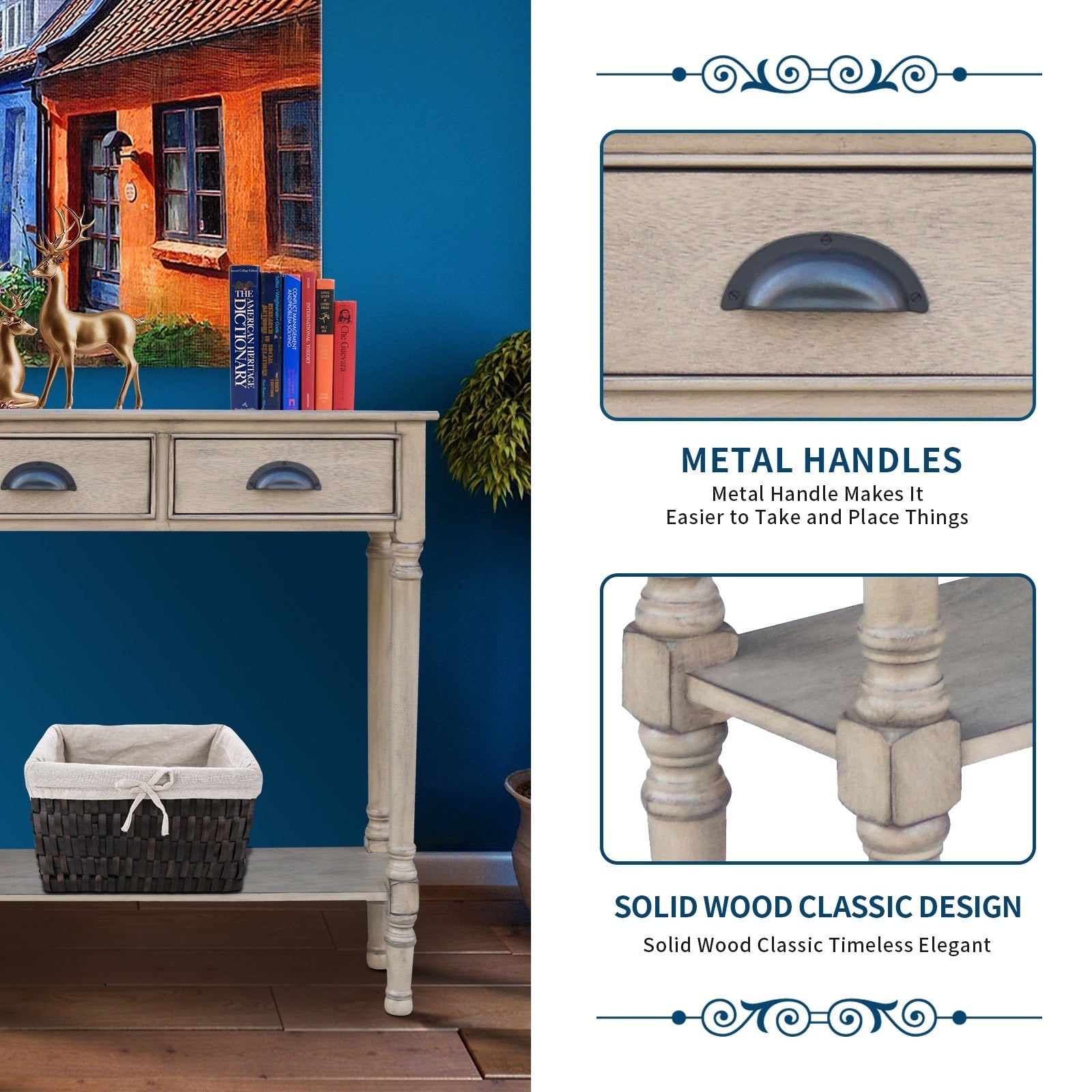 Tavolo da ingresso consolle a 3 cassetti Burlington Wood