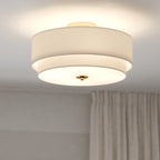 Lampada da soffitto Burnaby Mid-Century Modern con paralume a tamburo in lino bianco