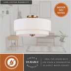 Lampada da soffitto Burnaby Mid-Century Modern con paralume a tamburo in lino bianco