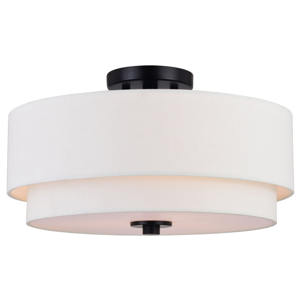 Lampada da soffitto Burnaby Mid-Century Modern con paralume a tamburo in lino bianco
