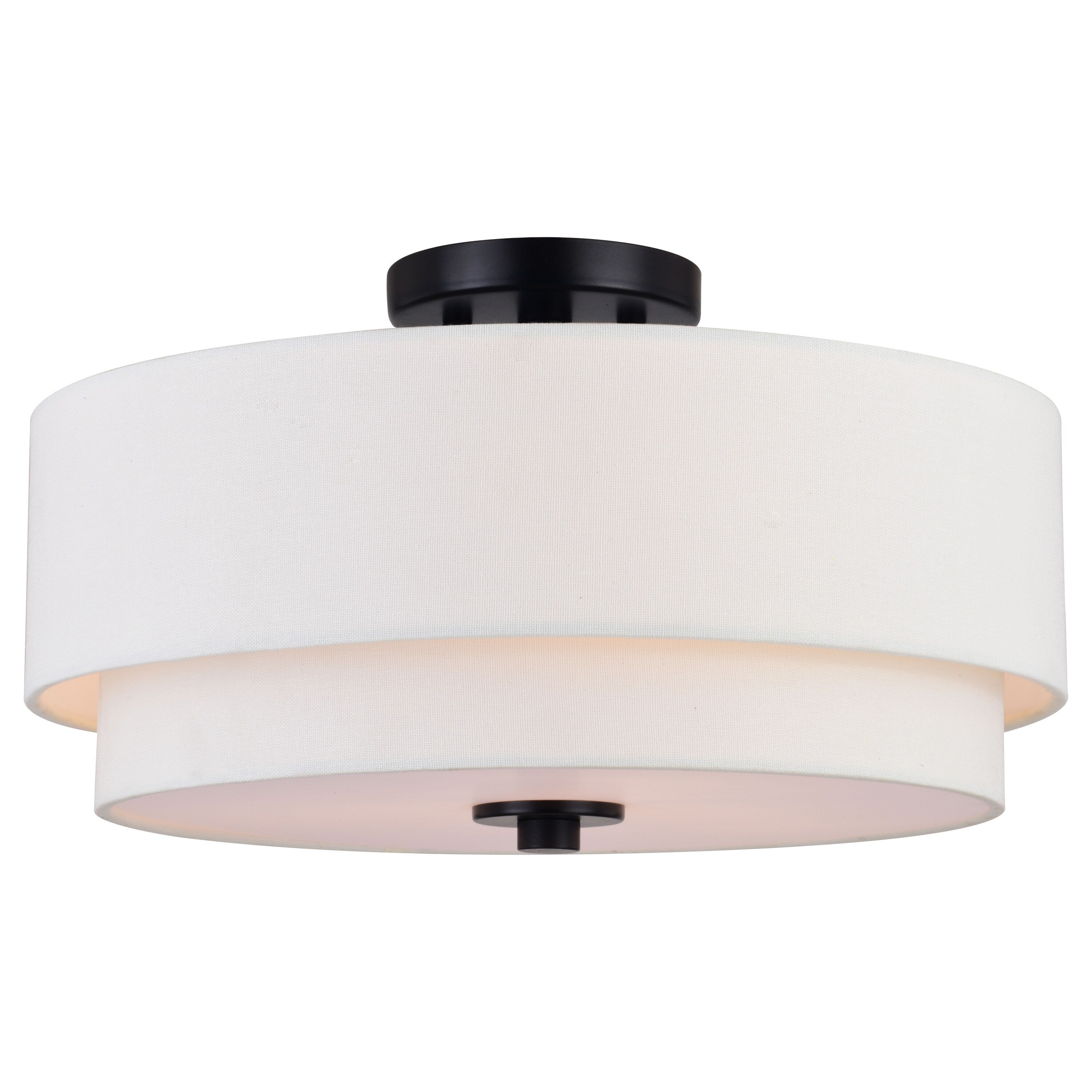 Lampada da soffitto Burnaby Mid-Century Modern con paralume a tamburo in lino bianco