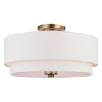 Lampada da soffitto Burnaby Mid-Century Modern con paralume a tamburo in lino bianco