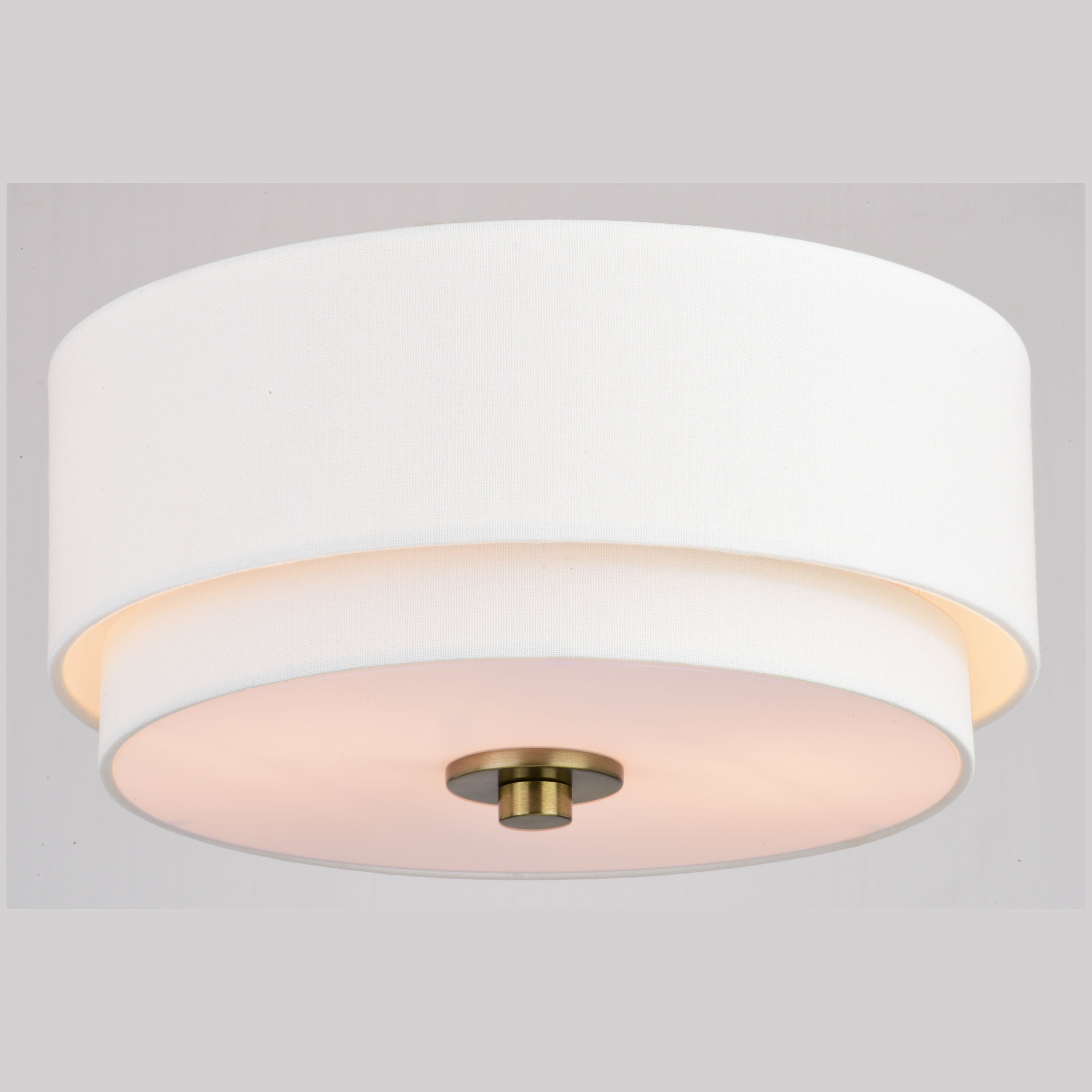 Lampada da soffitto Burnaby Mid-Century Modern con paralume a tamburo in lino bianco
