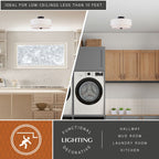 Lampada da soffitto Burnaby Mid-Century Modern con paralume a tamburo in lino bianco