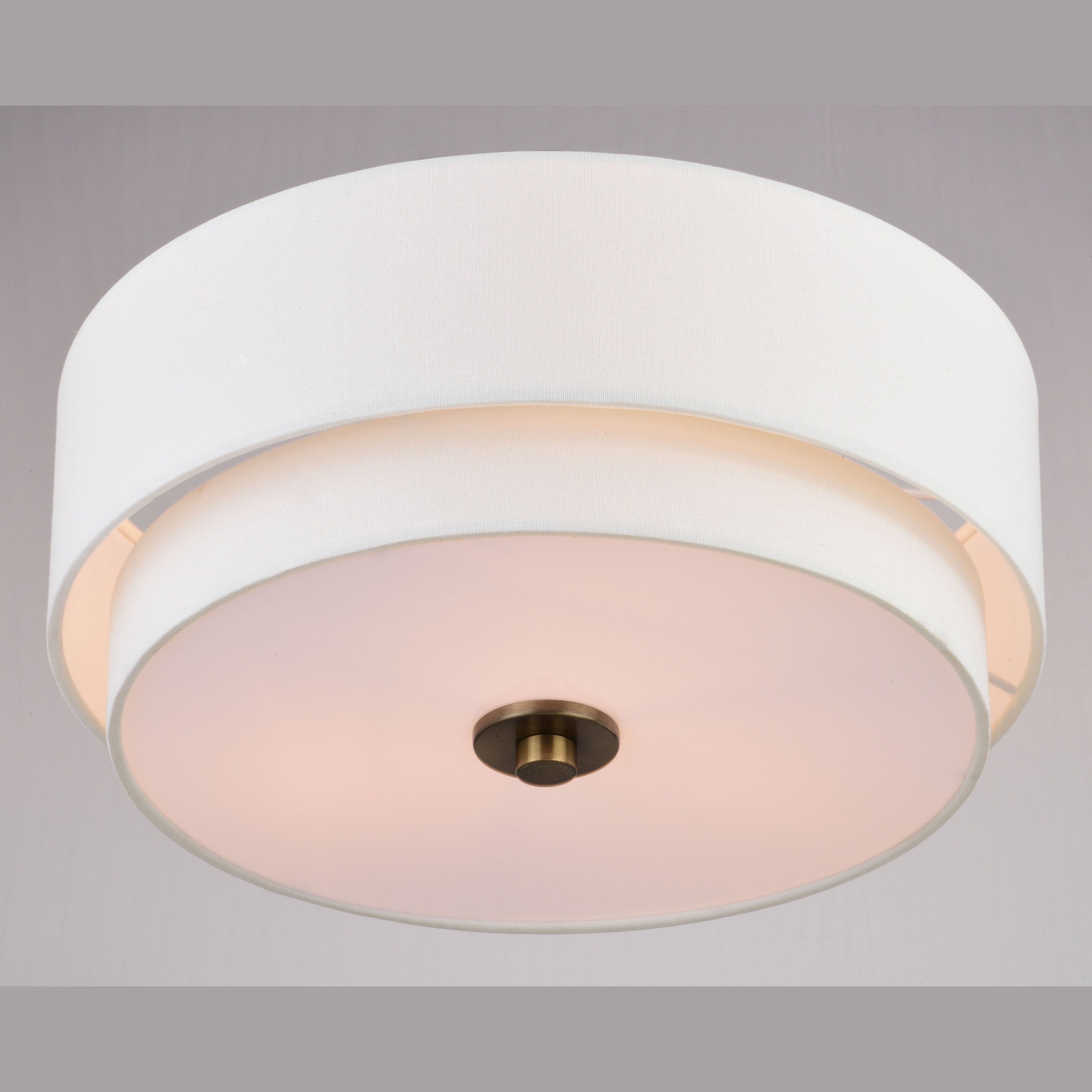 Lampada da soffitto Burnaby Mid-Century Modern con paralume a tamburo in lino bianco