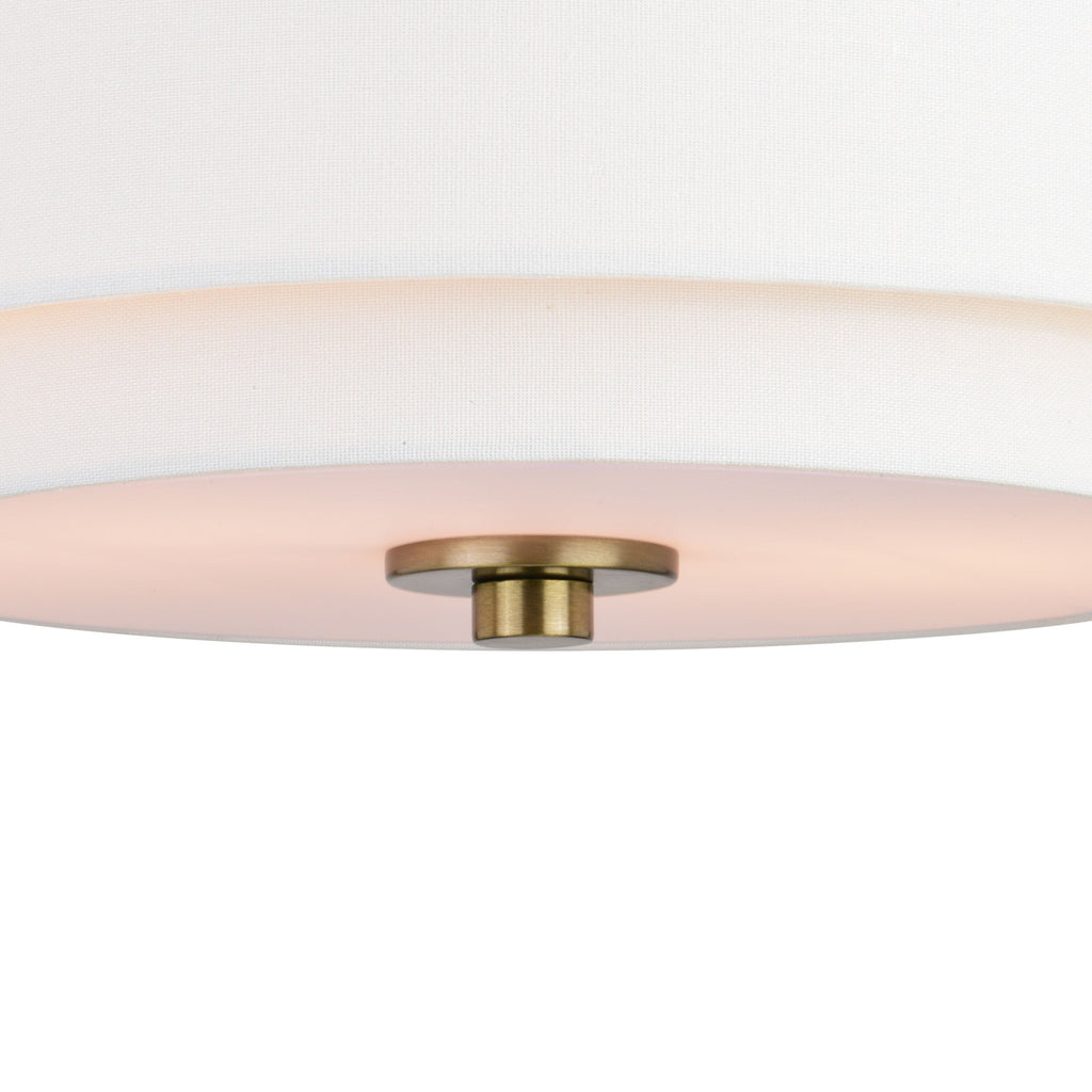 Lampada da soffitto Burnaby Mid-Century Modern con paralume a tamburo in lino bianco