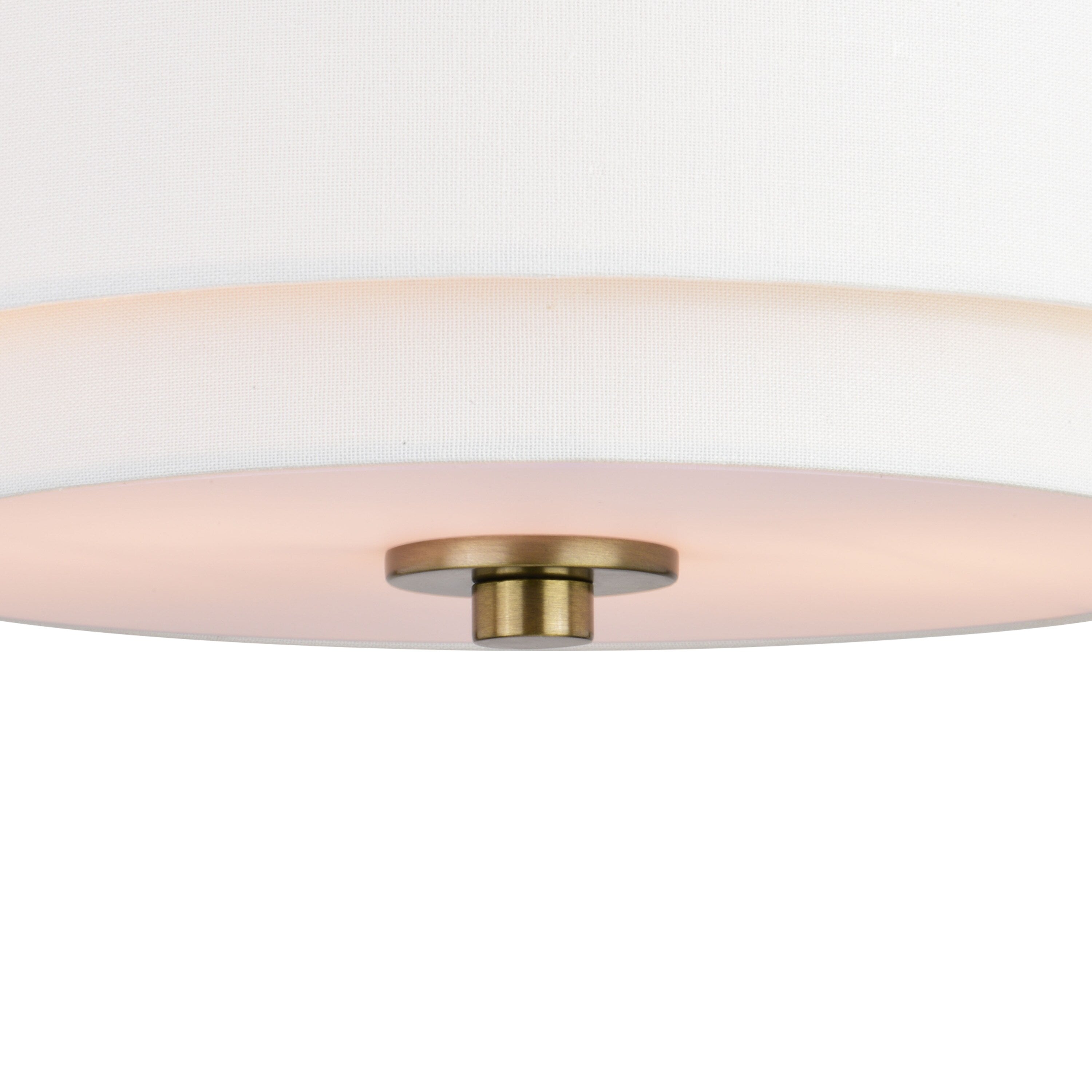 Lampada da soffitto Burnaby Mid-Century Modern con paralume a tamburo in lino bianco