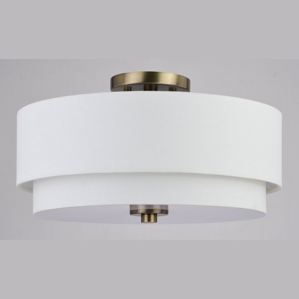 Lampada da soffitto Burnaby Mid-Century Modern con paralume a tamburo in lino bianco